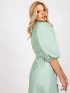 Mint mini dress made of eco-leather with belt #6079089