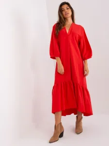 Red midi dress with frills by ZULUNA