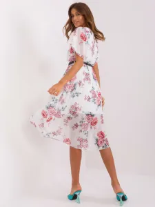 White floral midi dress with belt