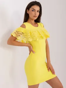 Yellow mini cocktail dress with frill #7363831