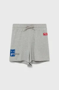 Detské krátke nohavice Fila šedá farba, s nášivkou, nastaviteľný pás #6218487