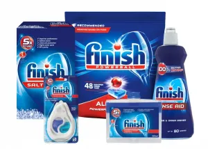FINISH Starter pack pre umývačky riadu - tablety 48 ks, soľ, leštidlo, osviežovač, čistič