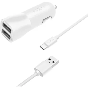 FIXED Autonabíjačka Smart Rapid Charge 2 x USB s káblom USB/USB-C 1 m, 15 W, biela FIXCC15-2UC-WH