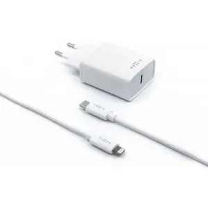 Set síťové nabíječky FIXED s USB-C výstupem a USB-C/Lightning kabelu, podpora PD, 1 metr, MFI, 18W, bílý