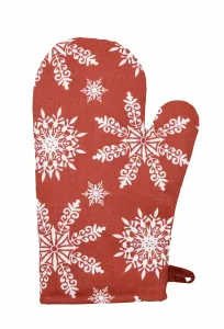 Forbyt Vianočná kuchynská chňapka s magnetom Vločky červená, 18 x 28 cm