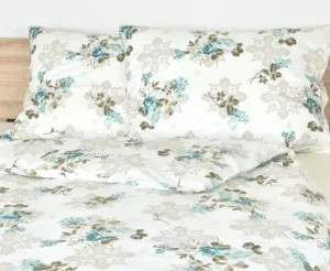 Súprava 1+1 posteľnej bavlnenej obliečky, Béžovo tyrkysové kvety