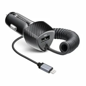 Forcell Carbon USB QC 3.0 18W nabíjačka do auta s káblom Lightning, PD20W CC50-1AL, čierna