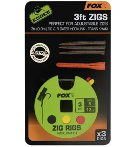 Fox náväzec zig rigs 3 ft 0.9 m 3 ks háčik 8 nosnosť 12 lb