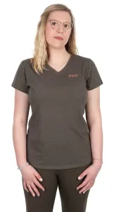 Fox Fishing Tričko Womens V-Neck T-Shirt Dusty Olive Marl/Mauve Fox XL