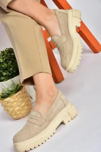 Fox Shoes P6520345002 Beige Suede Women's Casual Shoes With A Thick Sole