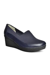Fox Shoes R908059003 Navy Blue Genuine Leather Wedge Heels Women's Shoes