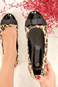 Fox Shoes Black Leopard Women's Ballerinas #8850689