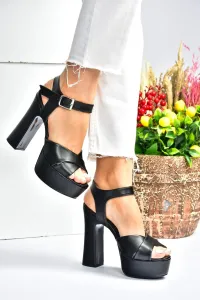 Fox Shoes Black Leather Platform Heeled Women's Evening Dress Shoes