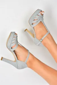 Fox Shoes Silver Glitter Platform Heeled Women's Shoes