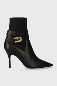 Kožené členkové topánky Furla Sign dámske, čierna farba, na vysokom podpätku, YG63SGN BX2164 O6000
