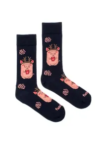Čierno-ružové ponožky Prasiatko v zime #8798261