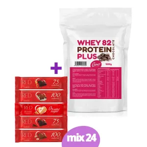 Gam´s pack WHEY 82 Protein Plus Čokoláda 1000g + RED- čokoláda 26g/ mix kartón 24ks