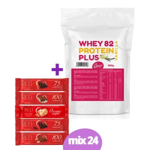 Gam´s pack WHEY 82 Protein Plus Vanilka 1000g + RED- čokoláda 26g/ mix kartón 24ks