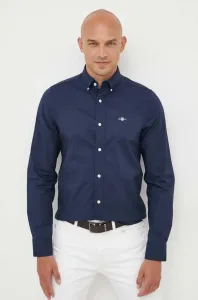 Bavlnená košeľa Gant pánska, tmavomodrá farba, slim, s golierom button-down