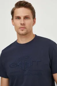 Bavlnené tričko Gant pánsky, tmavomodrá farba, s nášivkou #9205797
