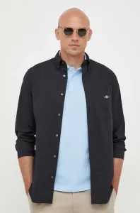 Bavlnená košeľa Gant pánska, čierna farba, regular, s golierom button-down