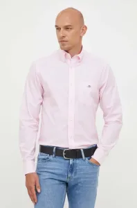 Bavlnená košeľa Gant pánska, ružová farba, regular, s golierom button-down