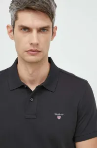 Polo tričko Gant pánsky, čierna farba, jednofarebné