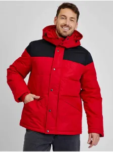 Červeno-čierna pánska zimná bunda s kapucňou GAP