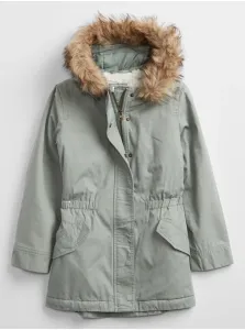 Šedá dievčenská bunda zateplená parka s kapucňou GAP