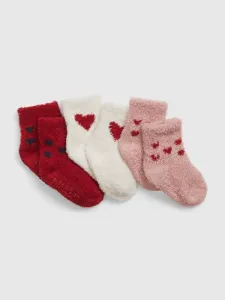 Sada troch párov dievčenských ponožiek v červenej, bielej a ružovej farbe GAP