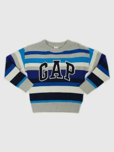 Šedo-modrý chlapčenský pruhovaný sveter s logom GAP