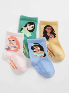 Súprava štyroch párov dievčenských ponožiek v svetlo ružovej, modrej, žltej a zelenej farbe GAP & Disney #8693544