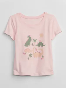 Ružové dievčenské tričko s motívom dinosaura GAP