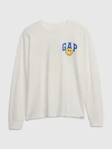Detská bavlnená košeľa s dlhým rukávom GAP X Smiley biela farba, s potlačou #577217