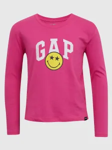 Tmavoružové dievčenské tričko s potlačou GAP & Smiley®