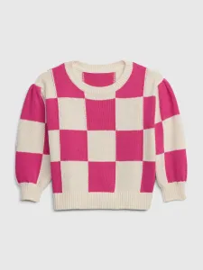 Bielo-ružový dievčenský kockovaný sveter GAP #5088356