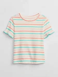 Tyrkysovo-krémové dievčenské pruhované tričko s volánmi GAP