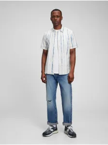 Biela pánska košeľa štandard z bavlny a ľanu GAP #663511