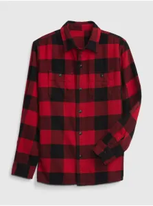 Čierno-červená chlapčenská kockovaná flanelová košeľa GAP #4919295