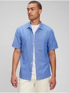 Modrá pánská košeľa GAP vacay z ľanu a bavlny #642026