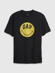 Čierne pánske bavlnené tričko s potlačou GAP & Smiley® #577400