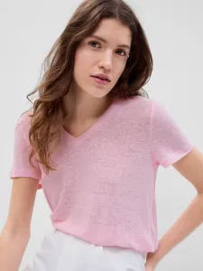 Ružové dámske basic tričko s véčkovým výstrihom GAP #5538092