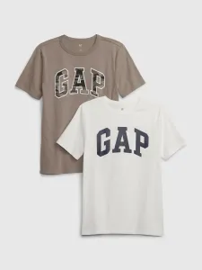 Sada dvoch kusov chlapčenských tričiek v hnedej a bielej farbe GAP