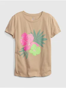Béžové dievčenské tričko organic s flitrami floral GAP