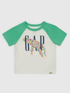 Detské bavlnené tričko GAP zelená farba, s potlačou #5729868