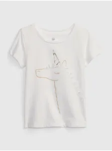 Biele dievčenské tričko s motívom jednorožca GAP #577497