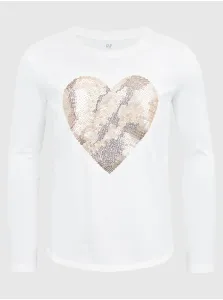 Biele dievčenské bavlnené tričko s motívom srdca GAP #601870