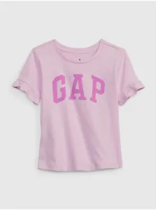 Fialové dievčenské tričko s logom a volánikmi GAP #7581801