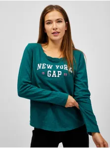 Bavlnené tričko s dlhým rukávom GAP zelená farba, #614769
