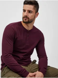 Bavlnené tričko s dlhým rukávom GAP bordová farba, jednofarebné